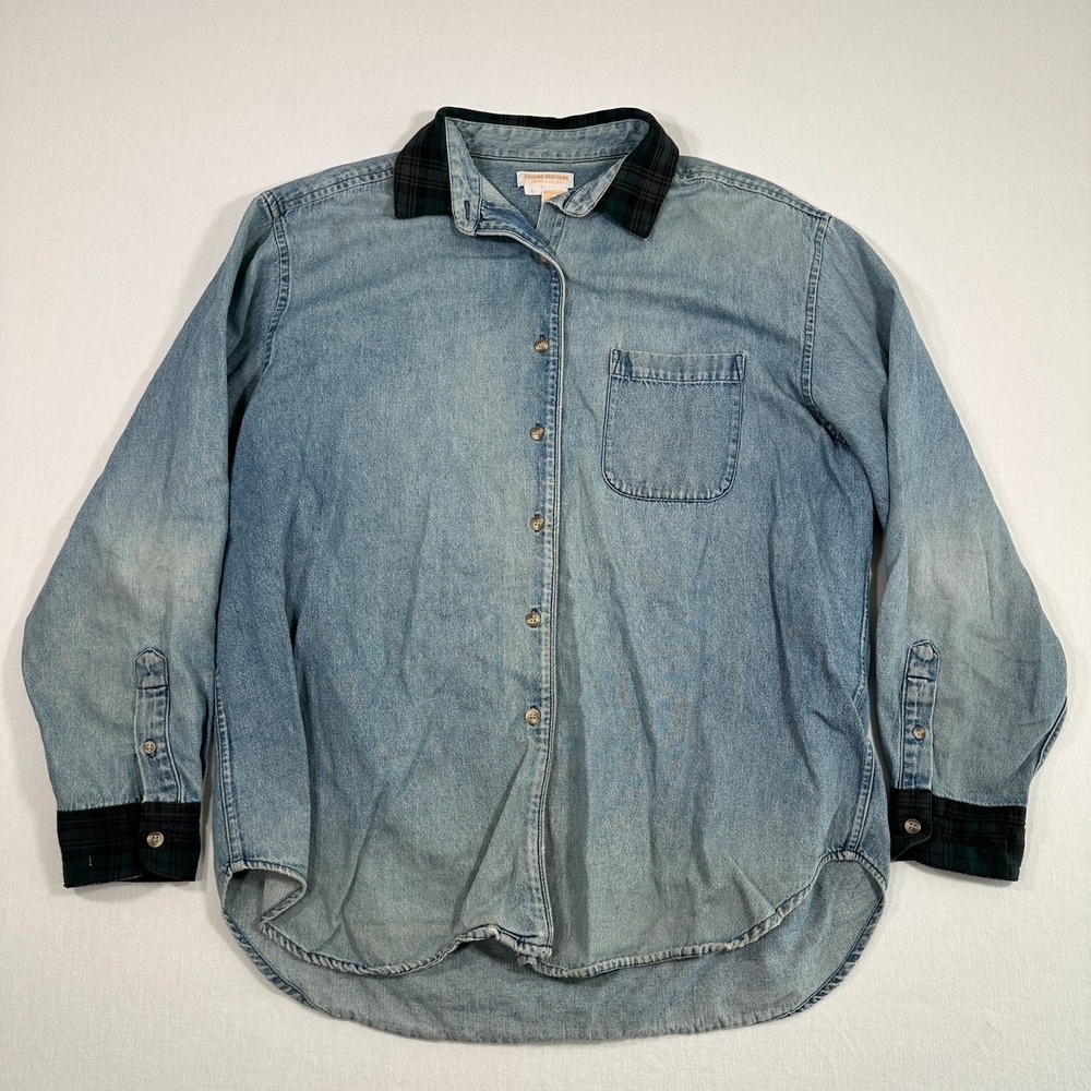 Vintage Brooks Brothers Mens Jean Shacket Size L Blue Flannel Chore